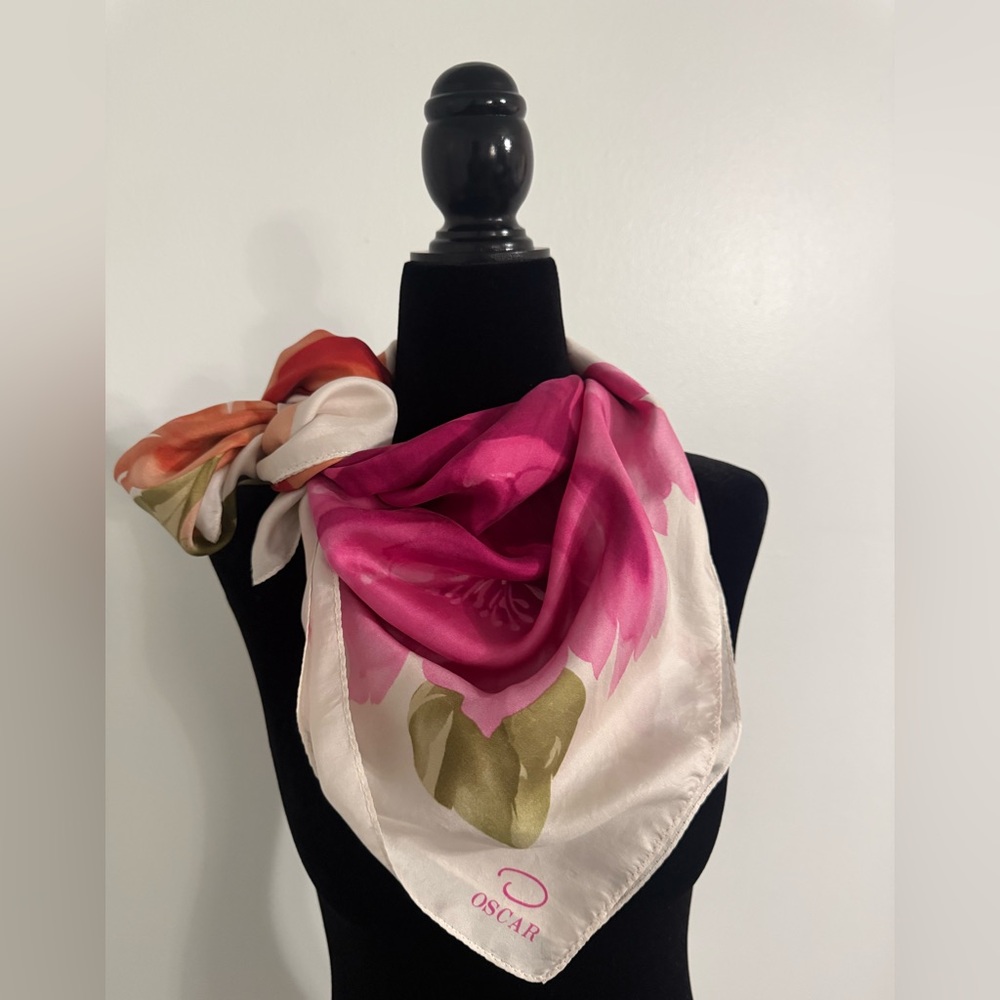 Original Oscar de la Renta Pink and Olive Silk Scarf